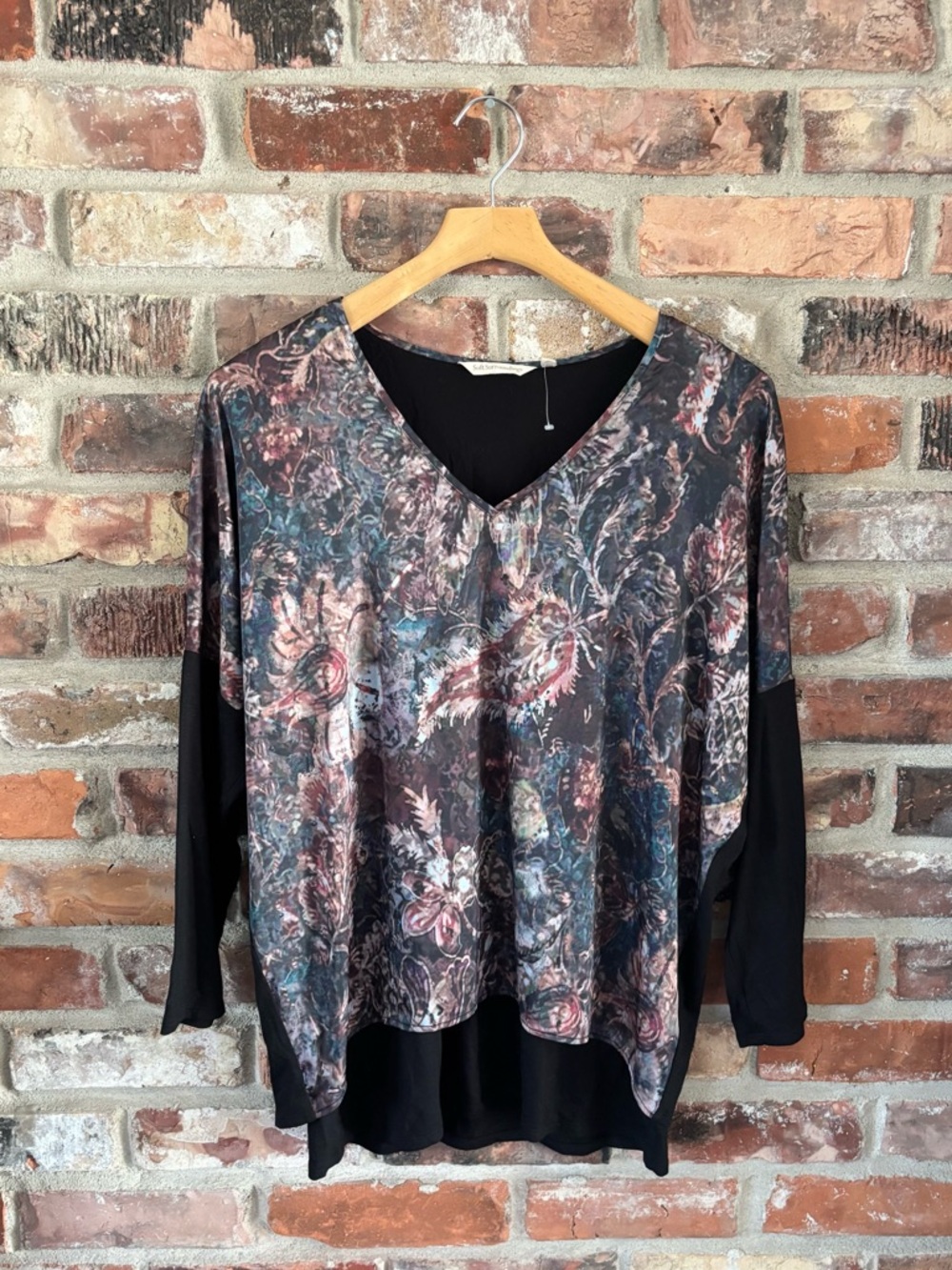 Soft Surroundings Black Printed Layered Dolman Long Sleeve Knit Shirt Top, S
